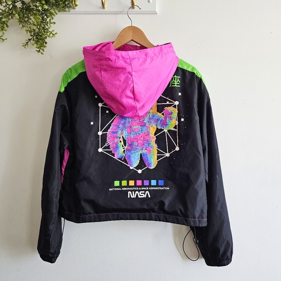 NASA Pink Green Neon Colorblock Windbreaker Pullover by Chemistry – Size L - Picture 10 of 16
